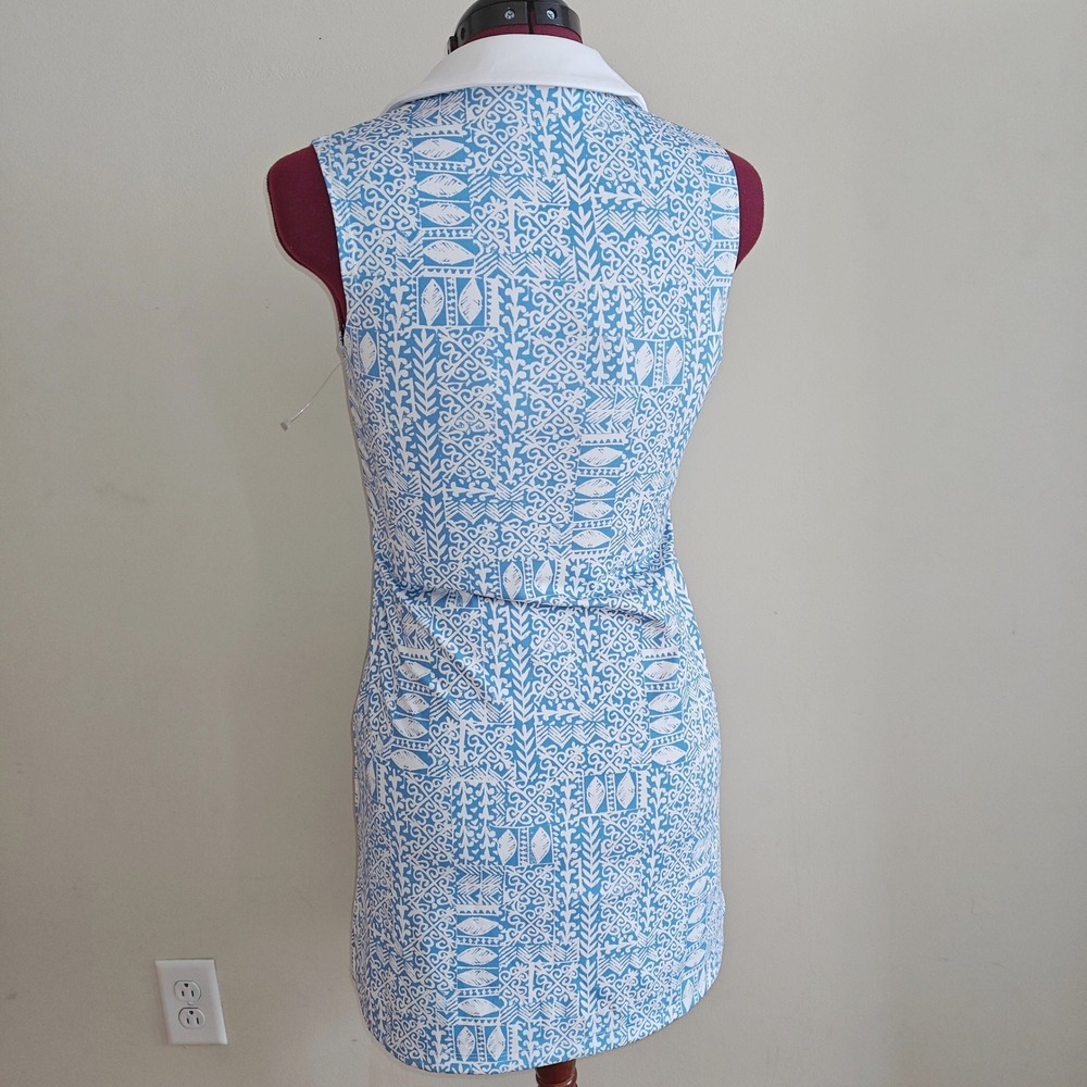 Sigrid Olsen Golf & Tennis Polo Mini Dress Blue White Geometric Sleeveless XS - Picture 2 of 6